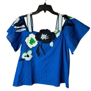 Tanya Taylor Blue Floral Off Shoulder Top 4